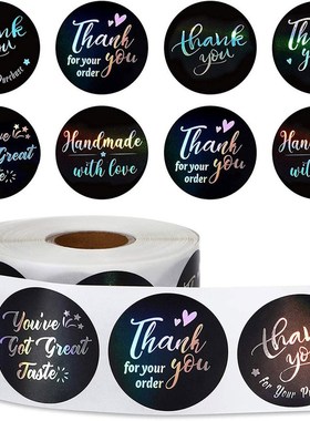 1inch Black Laser Thank You Roll Stickers 50-500pcs Creative