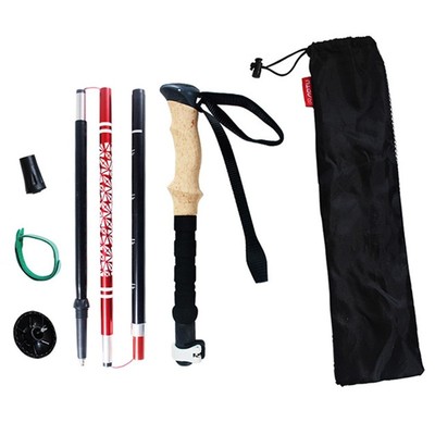 Outdoor Hiking Walking Stick Aluminum Alloy Pole Folding Mou