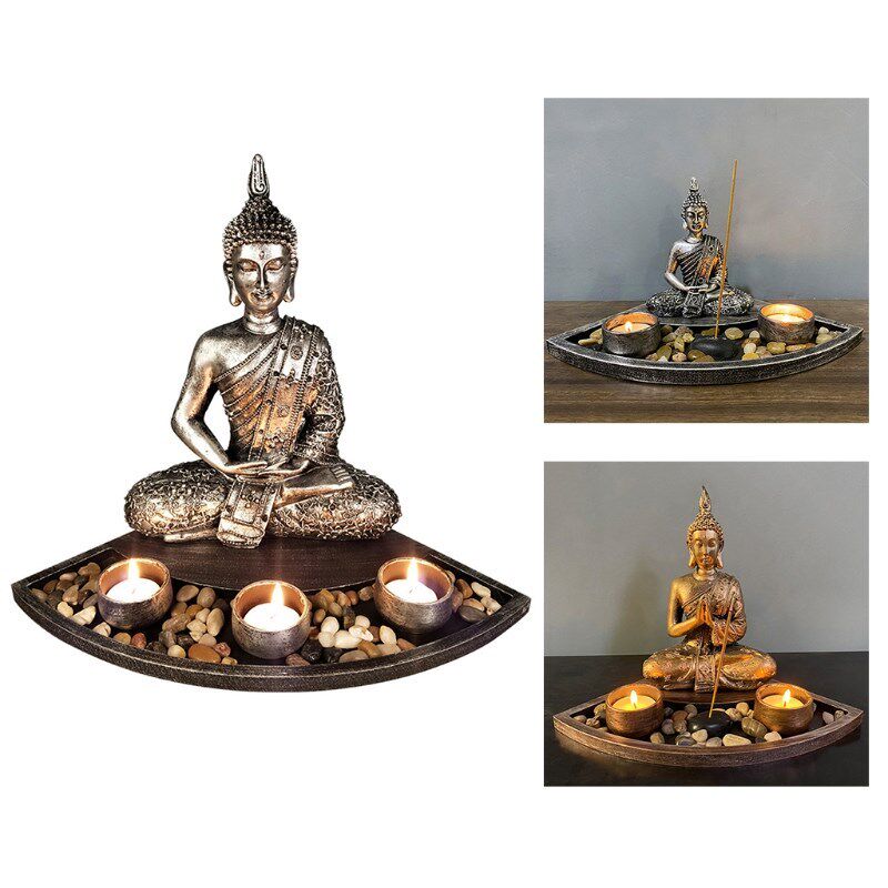 Buddha Statue Candlestick Incense Holder Sculpture Resin Bud图片