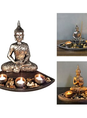 Buddha Statue Candlestick Incense Holder Sculpture Resin Bud