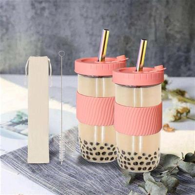 Reusable Kit 24oz Large Capacity Jar Bottles with Lid Straw