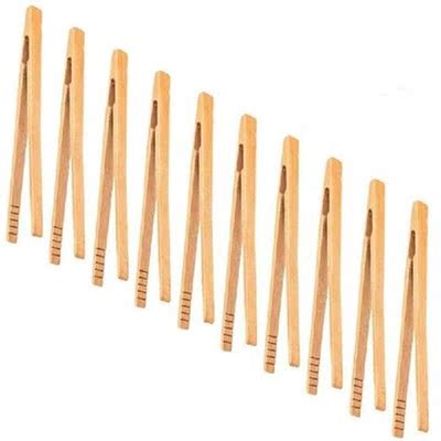 10 Pieces Bamboo Toast Tongs, Bamboo Tongs 7 Inches Toaster
