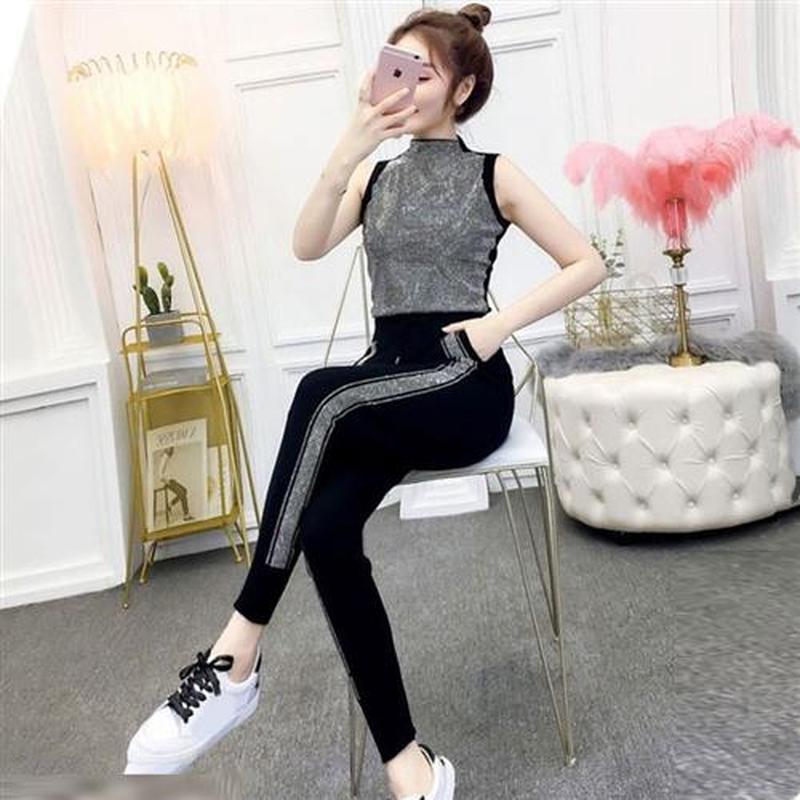 2022 Summer Two Piece Set Women Fashion Sleeveless Vest Rhin