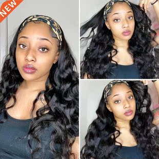 QINGSI Headband Wig Human Hair Glueless Headband Wigs for Bl