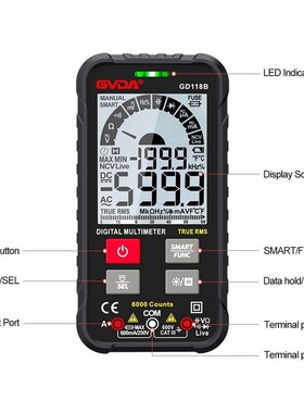 Digital Multimeter True RMS AC DC Capacitance Tester Ohm Hz