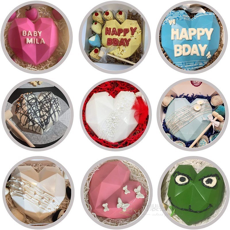 6Pcs/set Diamond Heart Cake Mold Chocolate 3D Love Mousse No