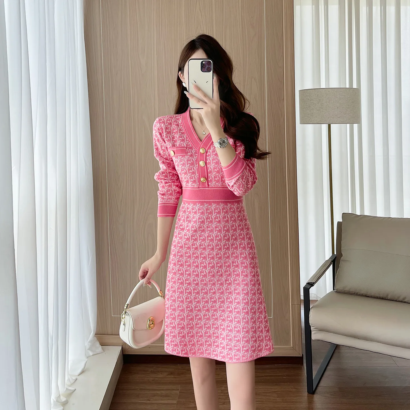 小香风秋冬季长袖洋气针织连衣裙女显瘦内搭法式高级感A字毛衣裙,女装/女士精品,连衣裙,淘宝优惠券,粉丝福利购,淘宝优惠卷