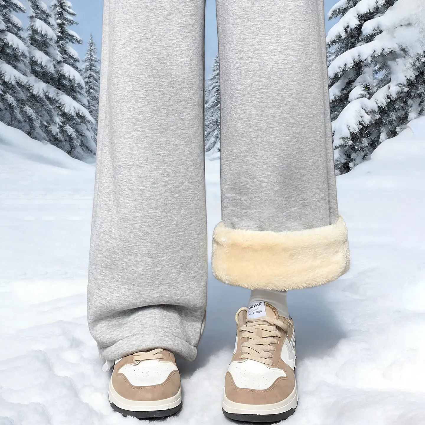 灰色加绒运动裤子女冬季加厚羊羔绒棉裤卫裤小个子休闲直筒阔腿裤