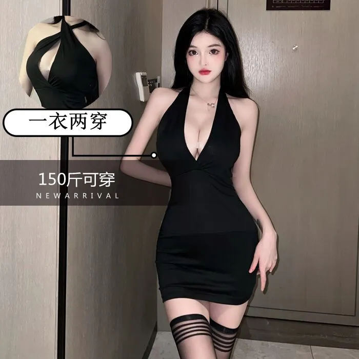 夜酥性感内衣 大码深V领低胸制服包臀裙诱惑内衣夜店酒吧免脱短裙