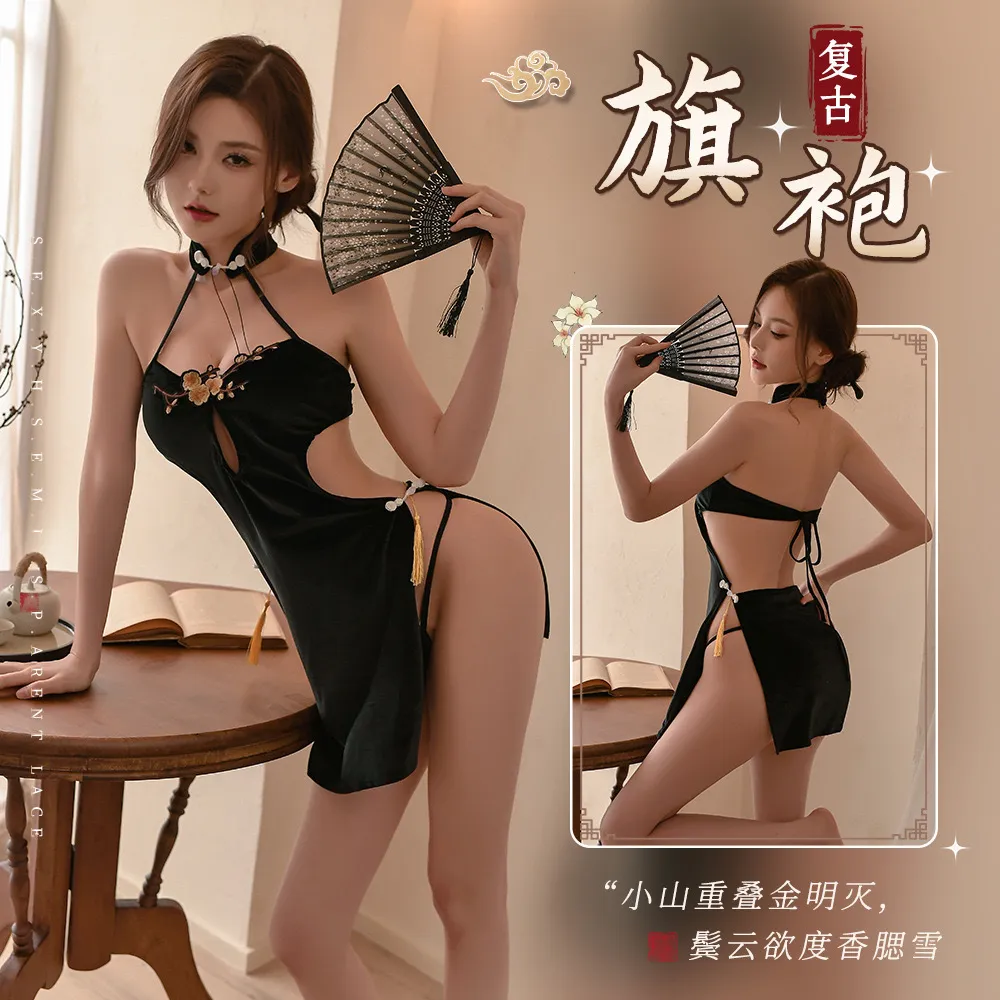 醉窖性感女梅花刺绣饰胸高开衩