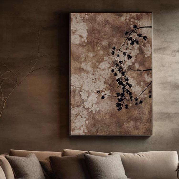 中古风入户玄关装饰画诧寂风高级感茶室别墅挂画复古抽象客厅壁画图片