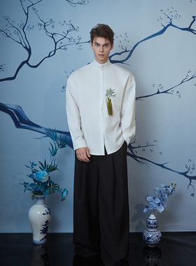 介尺JIECHI「虚怀若竹」新中式高级感白色慵懒宽松长袖衬衫男女