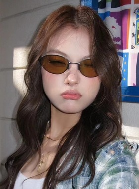 韩系复古金属猫眼茶色墨镜