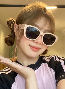 韩版新款粉色绑带墨镜女潮圆脸