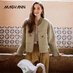 奇遇 Magyann2025秋设计师原创时髦休闲撞色线棒球领大衣外套