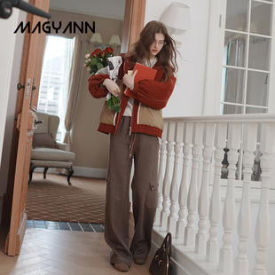 长裤 Magyann设计师原创2025秋抽绳口袋撞色流线休闲裤 布朗尼