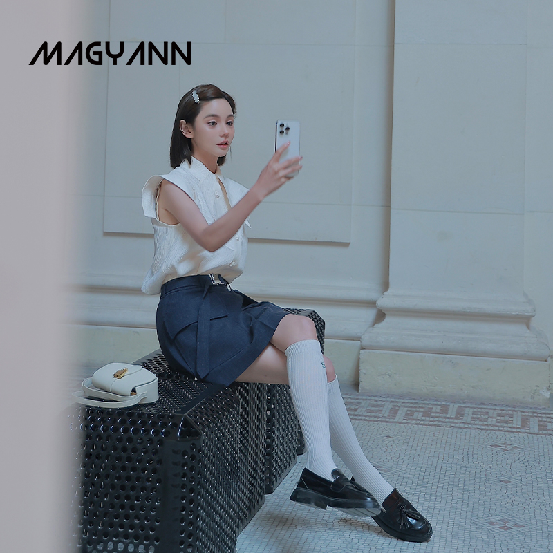 【苍山雪】Magyann设计师原创减龄休闲领口小飞袖气质衬衫上衣女