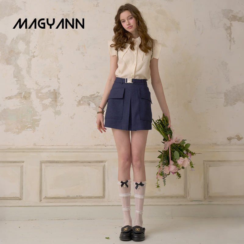 【苍山雪】Magyann设计师原创2025夏高腰大口袋A摆气质休闲半裙女