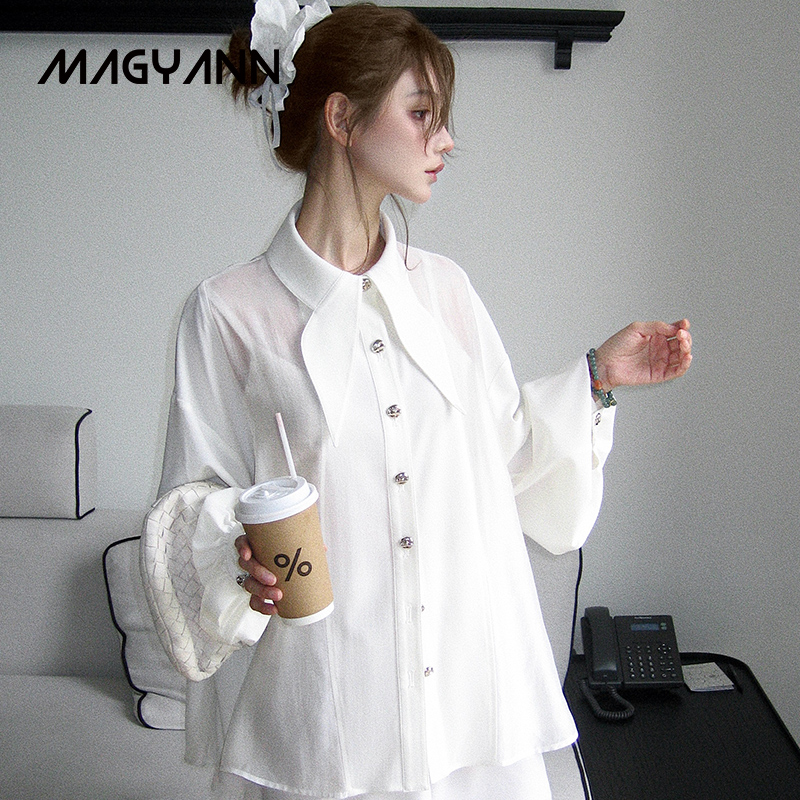 【白檀】Magyann设计师原创2025夏简约休闲通勤宽松拼区块衬衫女