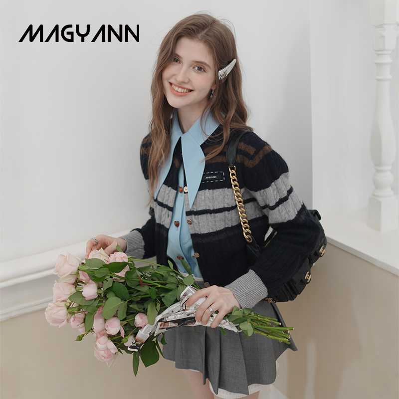 【平行世界】Magyann设计师原创2025秋学院针织开衫不规则条纹衫