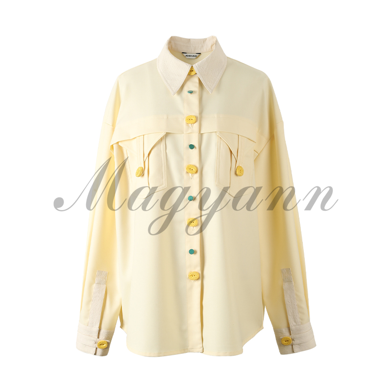 【轻煦】Magyann2025秋设计师原创通勤休闲亮色纽扣口袋扣袢衬衫