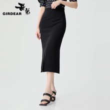 哥家正品女装通勤显瘦优雅步步生花中长款开叉鱼尾半身裙1200232