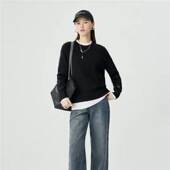 圆领假两件直身廓形刺绣针织衫 DEEP BREATH深呼吸同款 上衣A301730