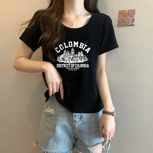 大码纯棉正肩短袖t恤女2026夏季胖妹妹显瘦遮肉不规则U领别致上衣