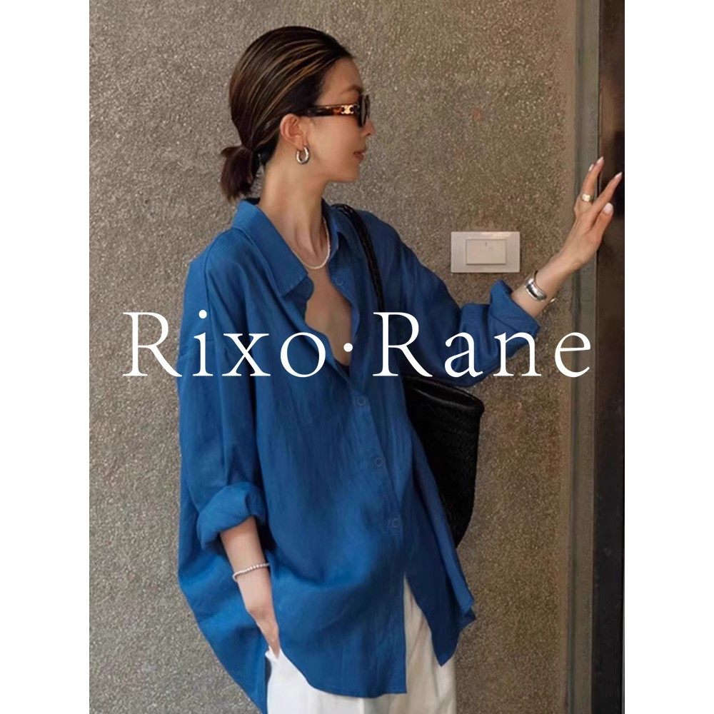 法国Rixo Rane高档亚麻防晒长袖衬衫开衫，宽松的棉麻蓝衬衫,女装/女士精品,大码内搭,淘宝优惠券,粉丝福利购,淘宝优惠卷