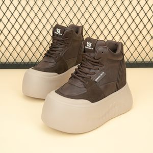 佐仟吉11cm厚底内增高高帮鞋女2025年冬季新款加绒磨砂皮休闲鞋