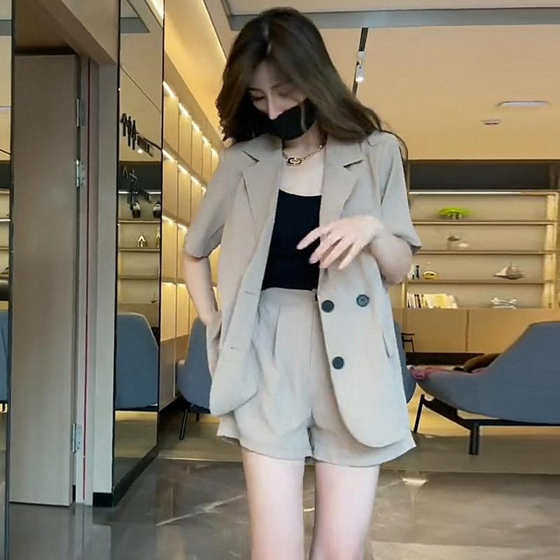 短袖西装套装女夏小香风职业正装五分阔腿短裤时尚西服外套两件套