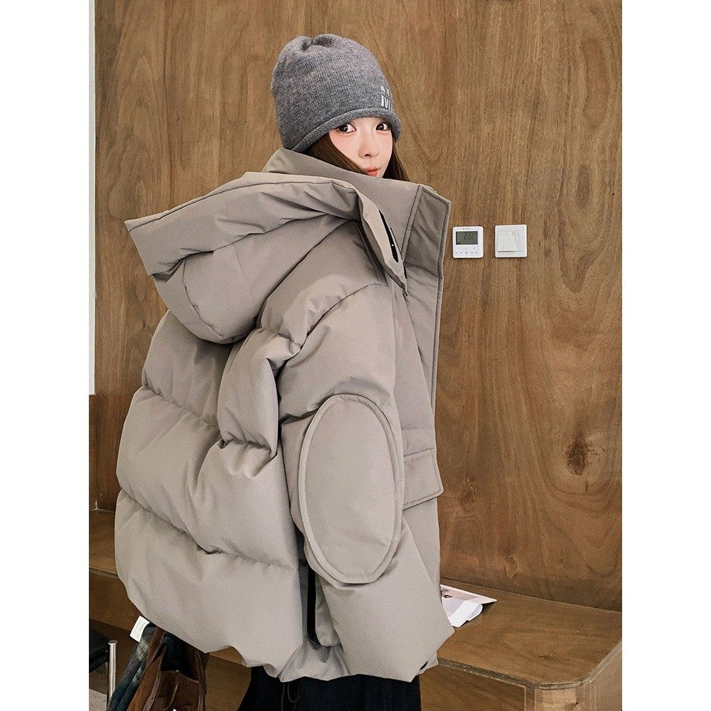 卡其色加厚保暖连帽羽绒服女2025冬季新款宽松休闲90白鸭绒厚外套