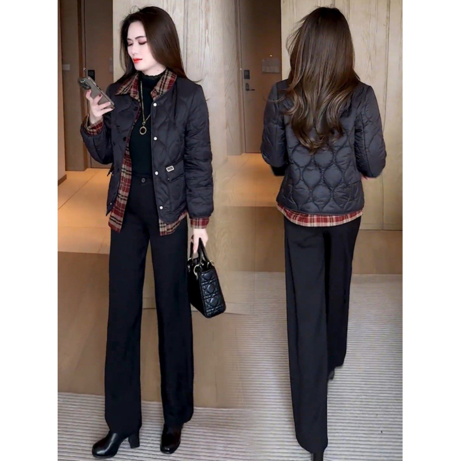 茉莉高定时尚轻薄羽绒棉服女2025秋冬新款时髦假两件保暖棉衣外套