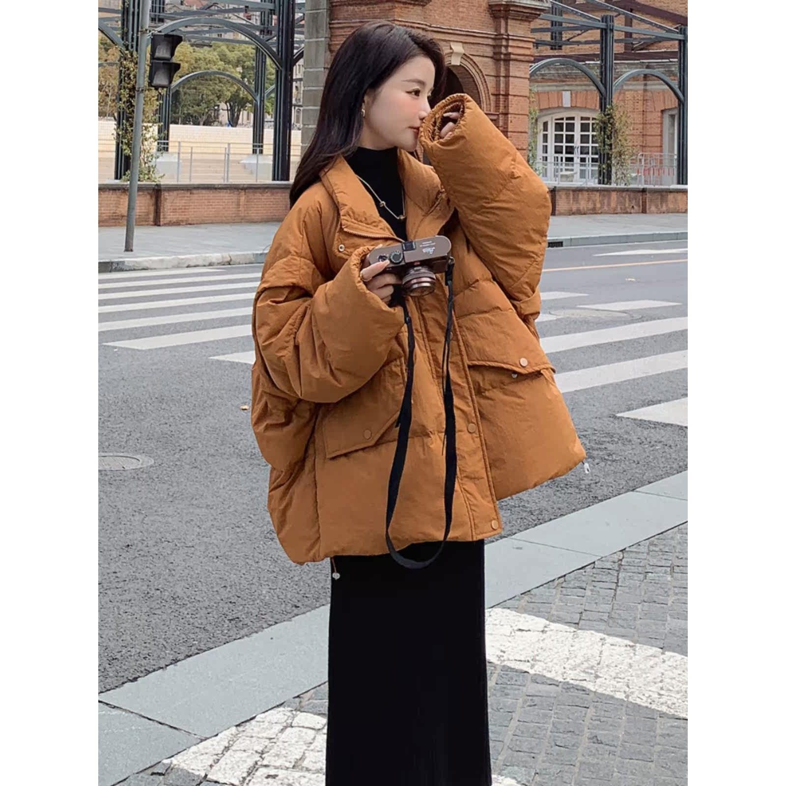 焦糖色立领羽绒服女冬短款小个子2025新款韩版宽松90白鸭绒厚外套,女装/女士精品,羽绒服,淘宝优惠券,粉丝福利购,淘宝优惠卷