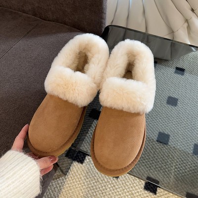 法国Uamtor厚底低帮雪地靴女羊皮毛一体2025新款一脚蹬冬季棉鞋