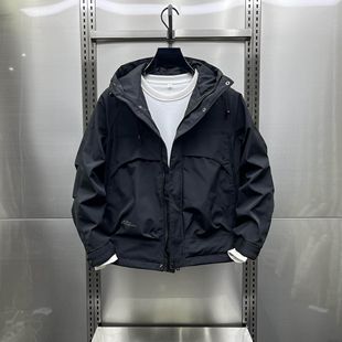 代购冬季宽松二棉冲锋衣夹克男韩版工装简约连帽外套青年痞帅棉衣