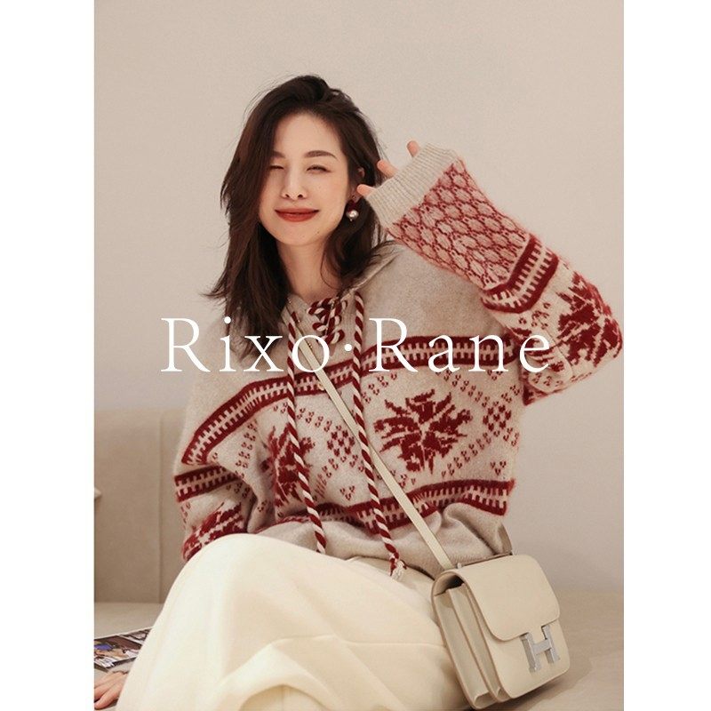 法国Rixo Rane 巨舒适?圣诞新年红色毛衣女高级感加厚连帽针织衫,女装/女士精品,大码内搭,淘宝优惠券,粉丝福利购,淘宝优惠卷