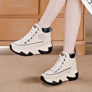 休闲 厚底增高女鞋子高筒松糕老爹鞋百搭牛皮运动单鞋2025春秋新