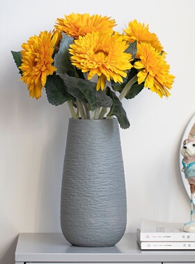 现代简约花瓶陶瓷摆件北欧式客厅插干花装饰锤纹灰色家居工艺品