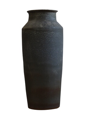 中古风家居摆件纯手工陶瓷花瓶黑色高档落地瓷瓶客厅玄关插花器