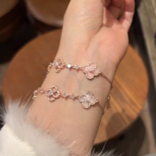 手环优雅镂空百搭手饰轻奢花朵高级感菱形锆石可跨境手链调节气质