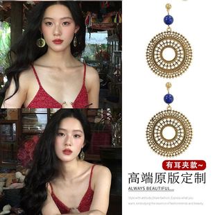 镂空吊坠 耳钉银针小众度假风圆形女复古耳环设计感宫廷风耳饰个性