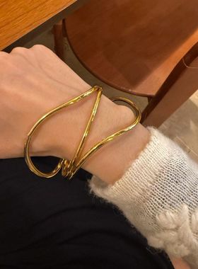 几何金属线条时尚女手饰百搭手环欧美开口小众感手镯不规则设计感
