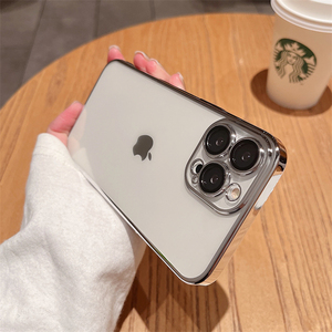 适用苹果12手机壳新款iphone13高级感14自带镜头膜15pro男士12promax透明简约plus保护套女一体防尘电镀硬壳