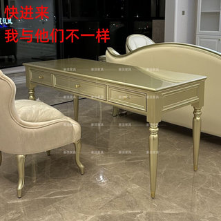新款美式轻奢香槟金实木书桌椅1.4米1.6米成人书桌电脑桌办公桌可