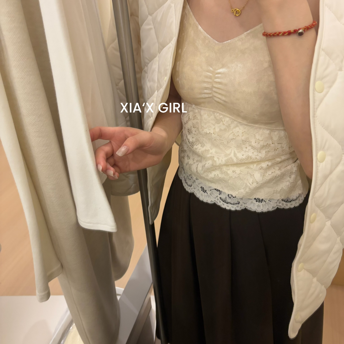 XIA夏夏-垫背心拼接蕾丝性感内衣女磨毛亲肤内穿打底背心HS6065MY