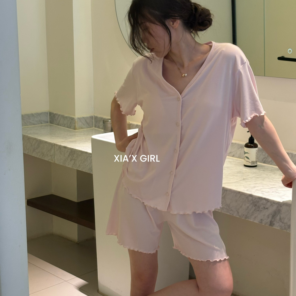XIA夏夏-带胸垫夏季新款亲肤透气家居服凉爽女睡衣套装WGSJ82205