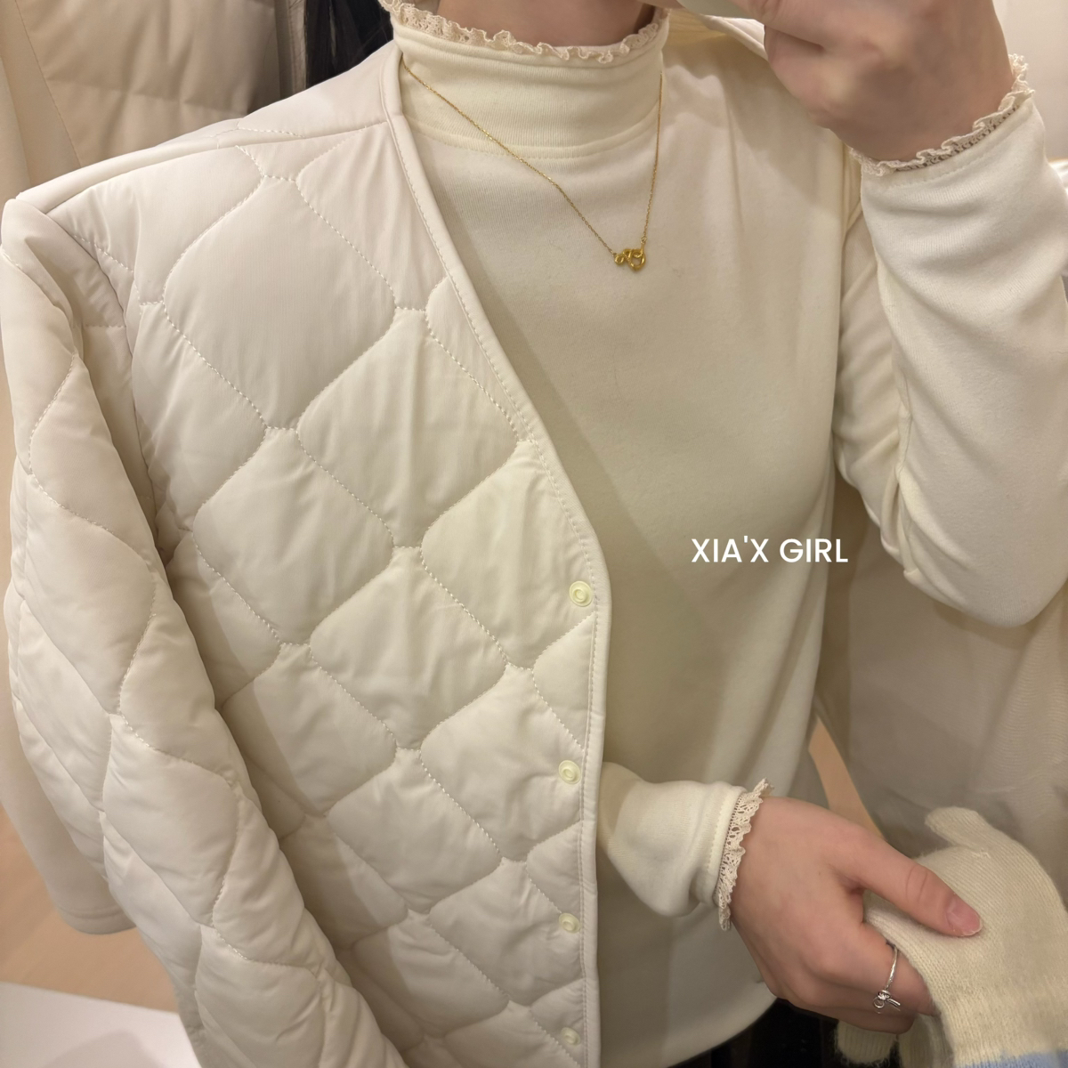 XIA夏夏-肤保暖高级感蕾丝花边小半高领内搭长袖打底衫WGS5880MY