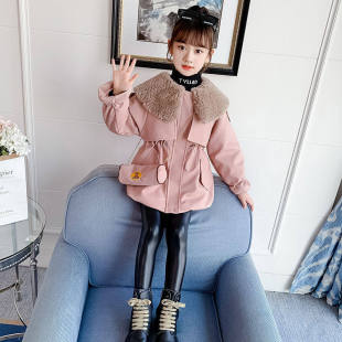 女童外套秋冬装2024皮衣新款洋气大童装娃娃领时髦收腰毛衣派克服