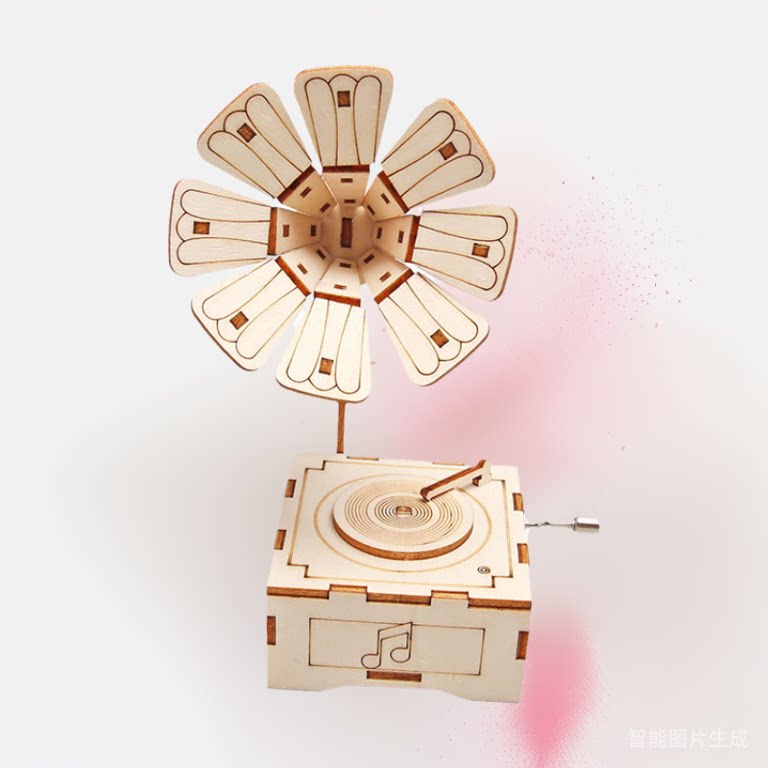 木质DIY留声机音乐盒材料手工自制摆件复古八音盒创意小制作模型